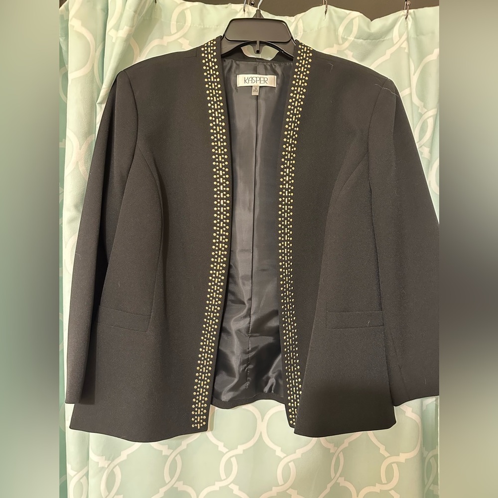 Kasper size 16 gold studded suit jacket in black